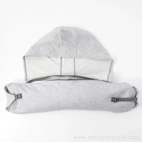 Airplane travel U-shape pillow with hood and blackout